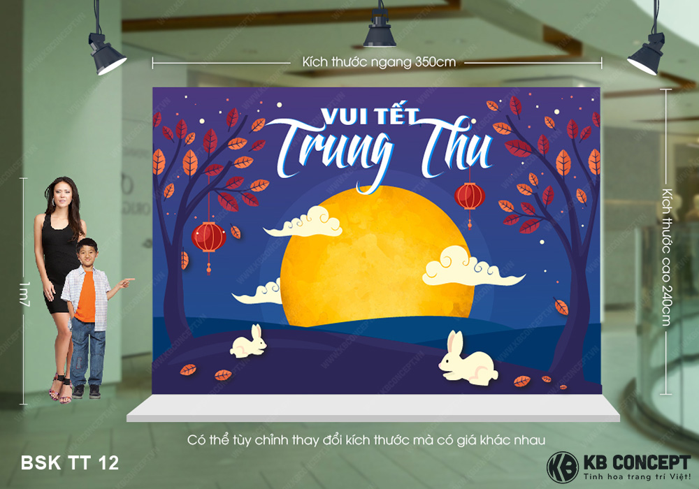 Backdrop  đêm Trung thu với ánh trăng vàng bên rừng cây