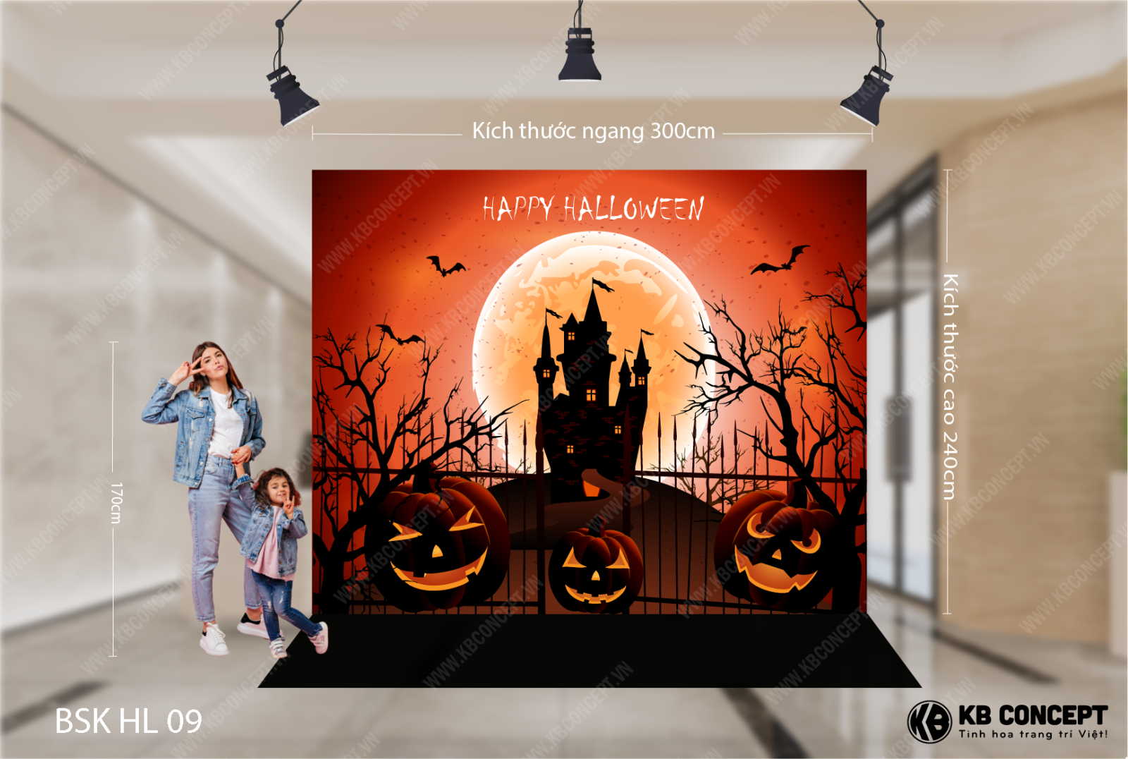 Backdrop Halloween bí đỏ rùng rợn tone cam đỏ