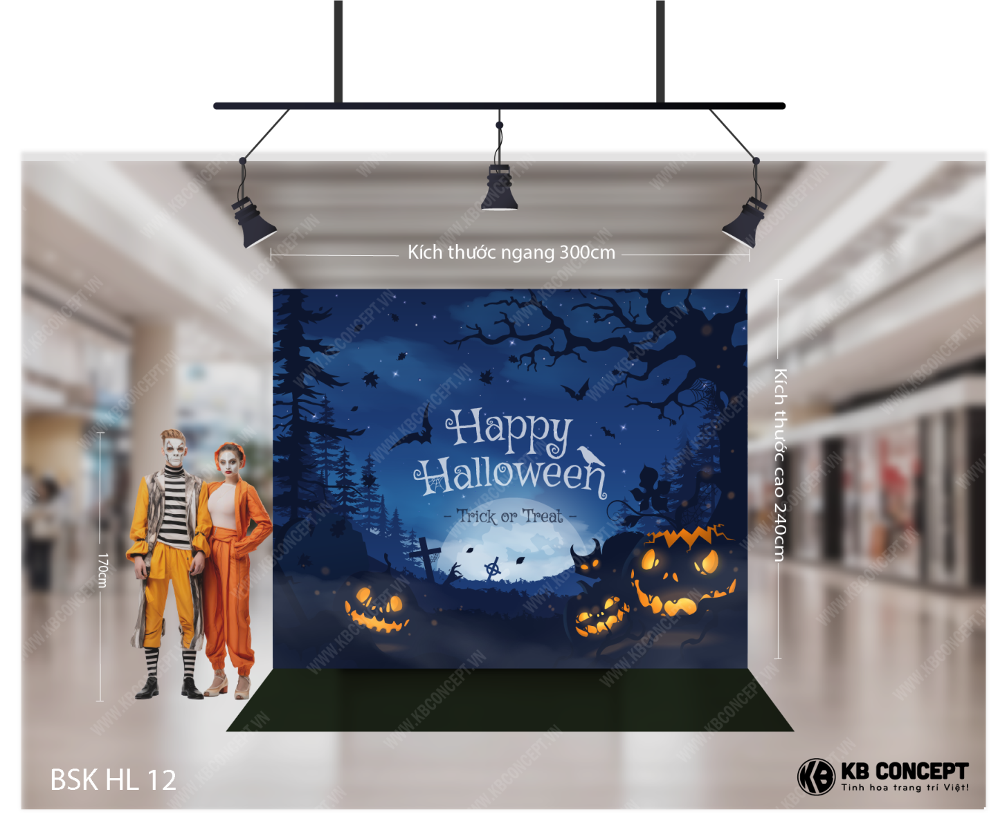 Backdrop Halloween bí đỏ rùng rợn tone trong đêm trăng