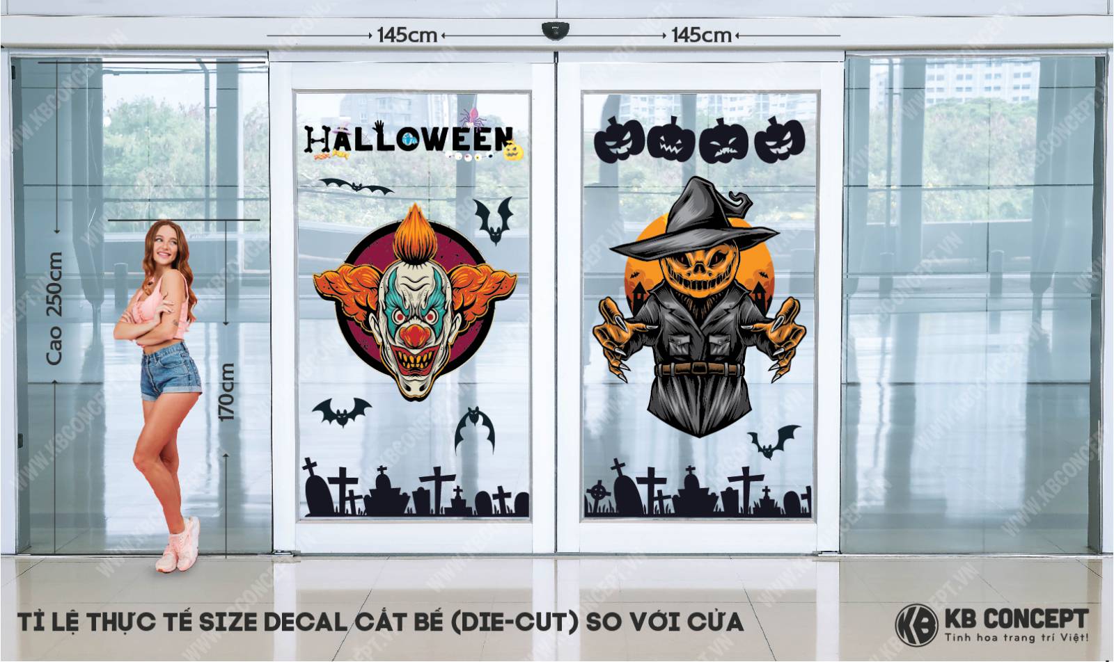 Decal Trang Trí Cửa Lớn Halloween Đêm Ma Quái - DCH-01