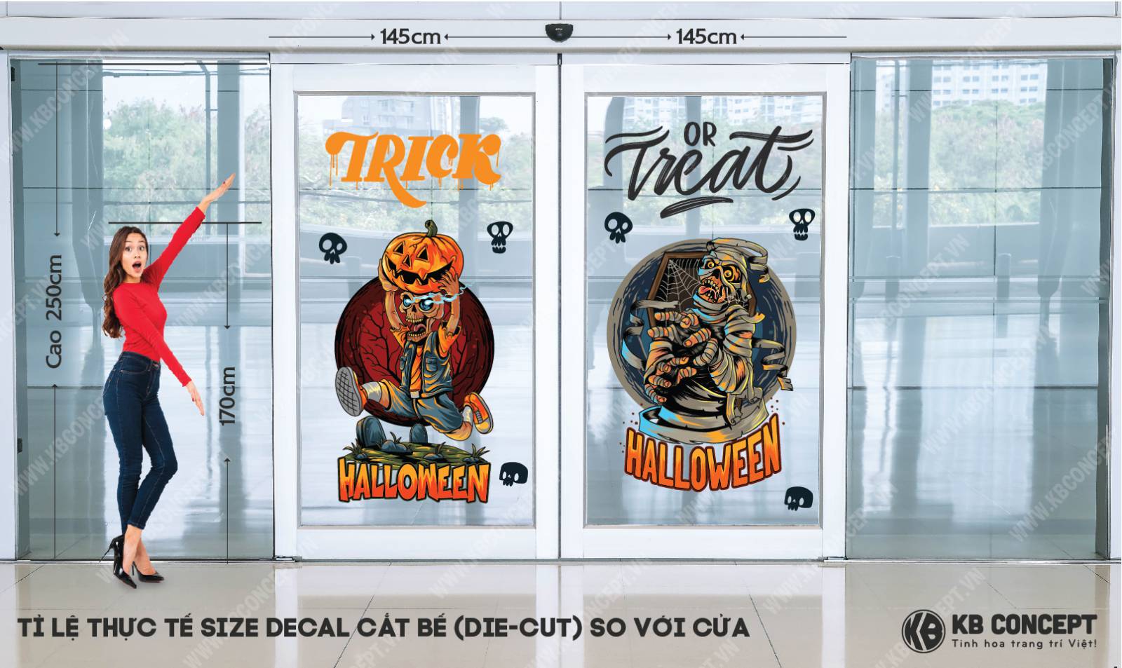 Decal Trang Trí Cửa Lớn Halloween Trick or Treat - DCH-11