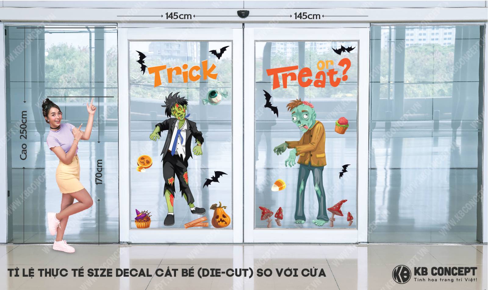 Decal Trang Trí Cửa Lớn Halloween Zombie - DCH-12