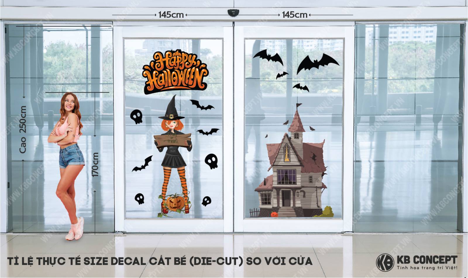 Decal Trang Trí Cửa Lớn Halloween Lâu đài ma quái - DCH-01