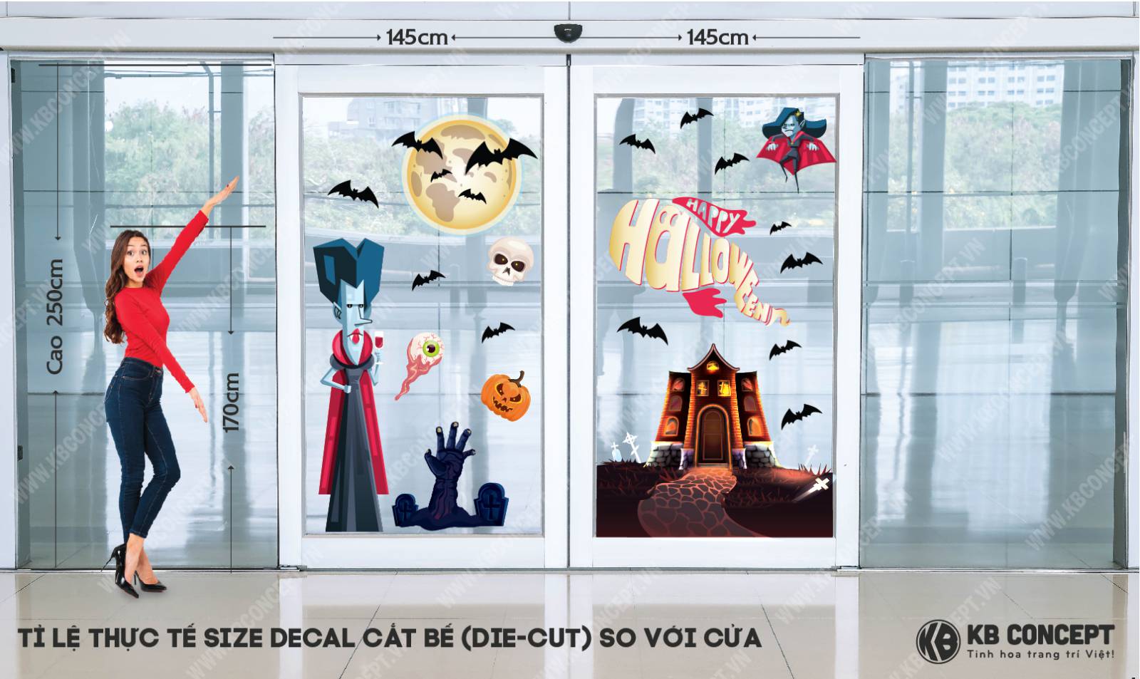 Decal Trang Trí Cửa Lớn Halloween Lâu Đài Phù Thủy - DCH-05