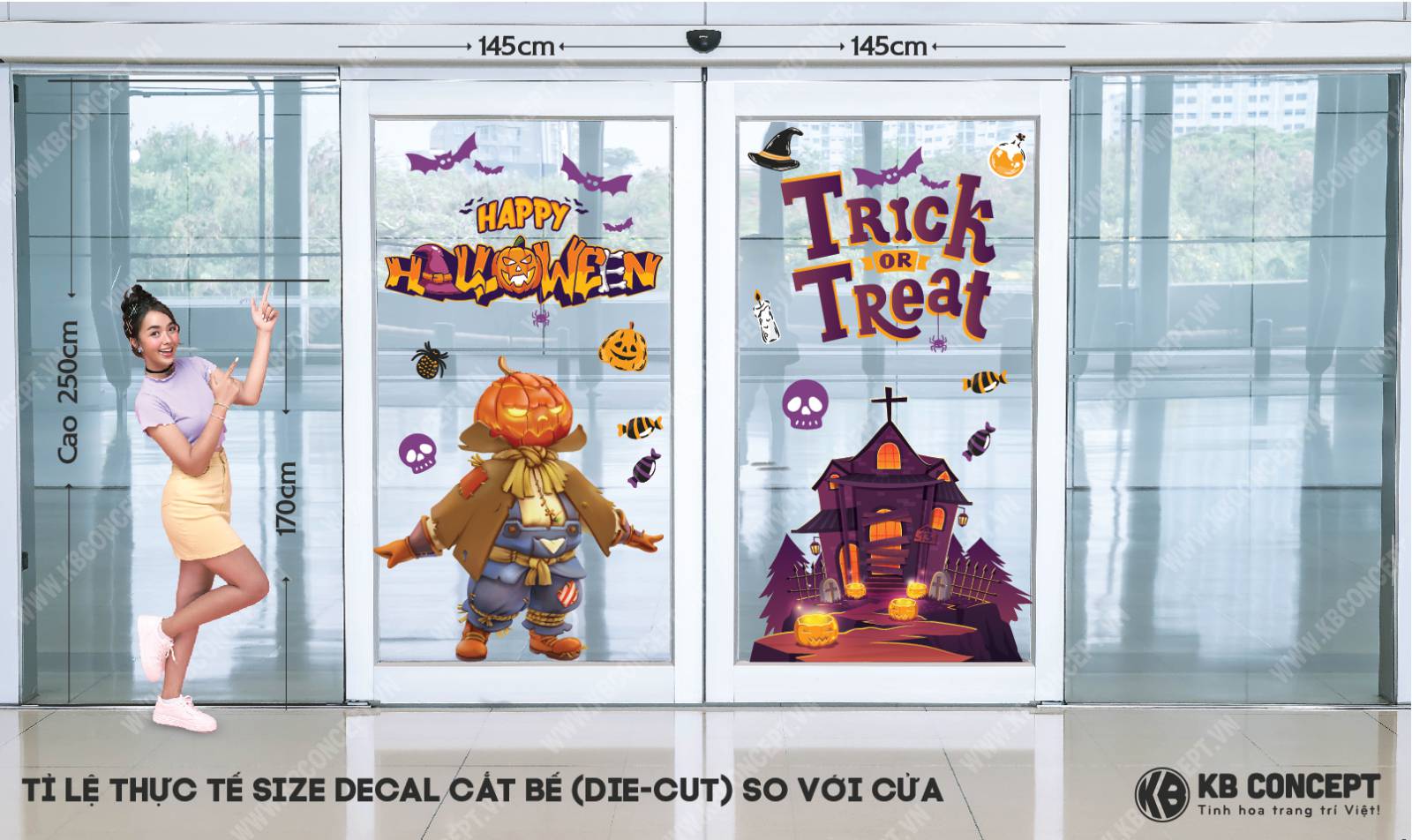 Decal Trang Trí Cửa Lớn Halloween Ma Bí Ngô - DCH-06
