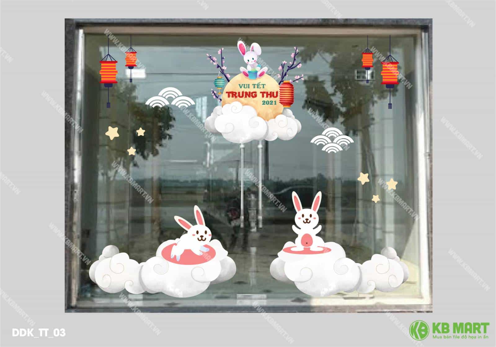 Decal Trang Trí Cửa Lớn Thỏ Ngọc Vui Đùa - DDK TT 03