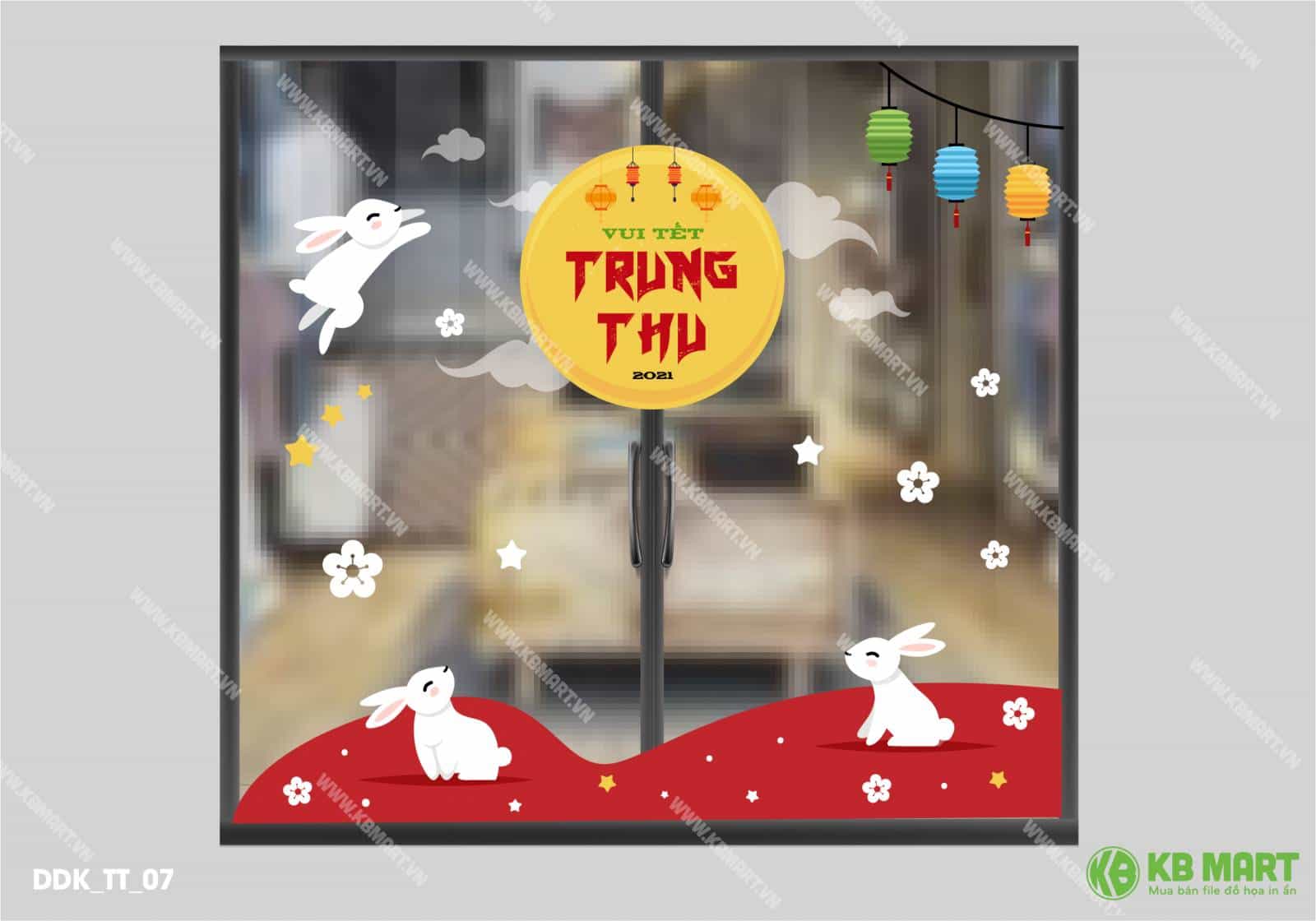 Decal Trang Trí Cửa Lớn Ba Chú Thỏ Ngọc - DDK TT 07