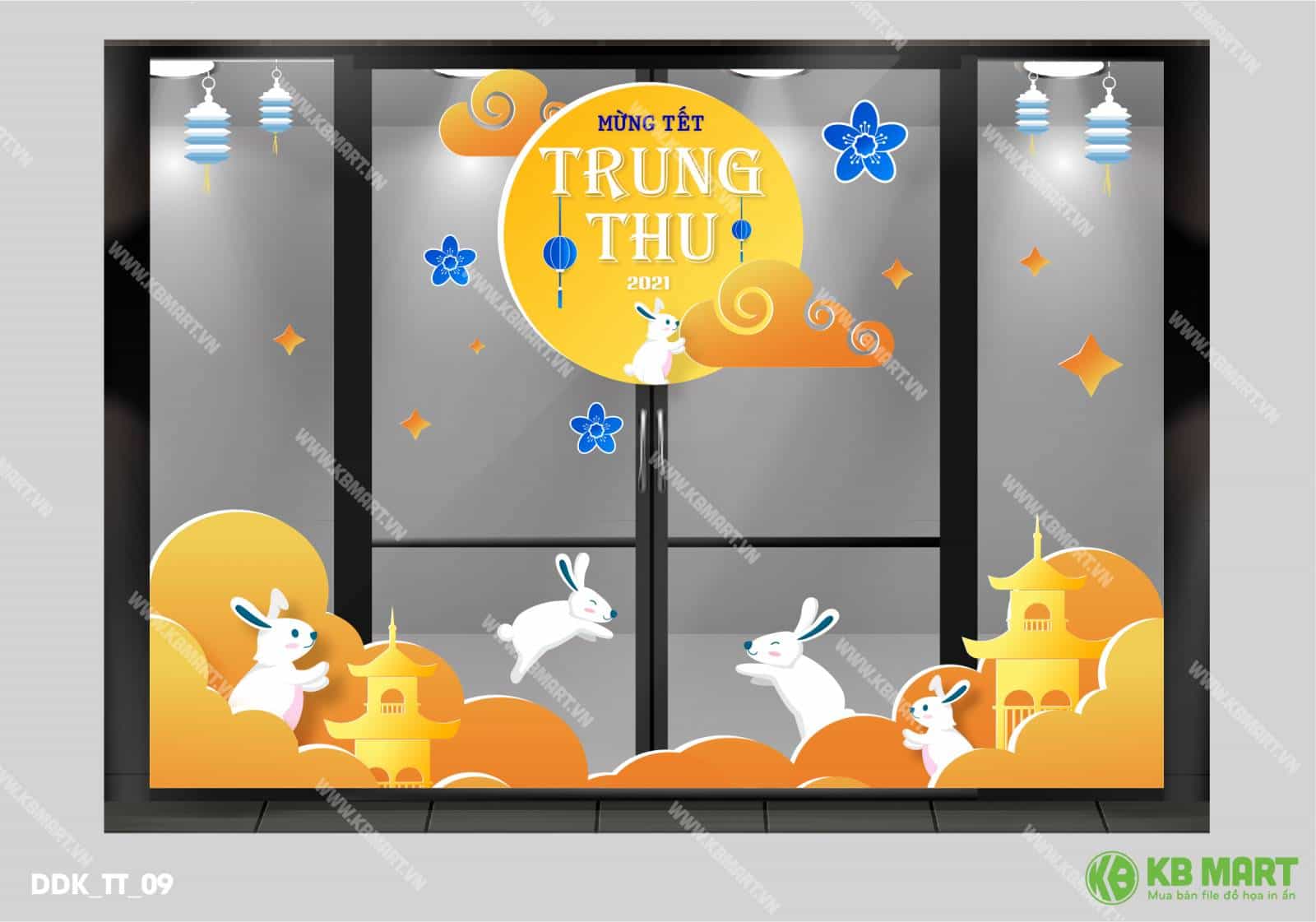 Decal Trang Trí Cửa Lớn Thỏ Ngọc Tung Tăng - DDK TT 09