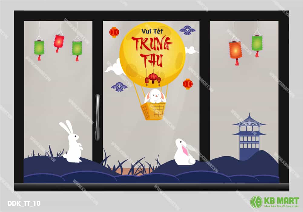 Decal Trang Trí Cửa Lớn Ba Chú Thỏ Ngọc Vui Trung Thu - DDK TT 10