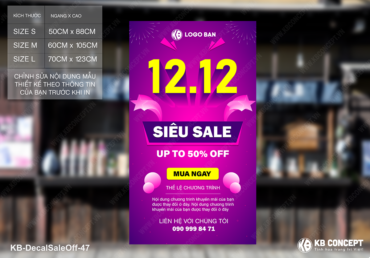 Decal sale off to, mẫu poster Siêu Sale 12.12