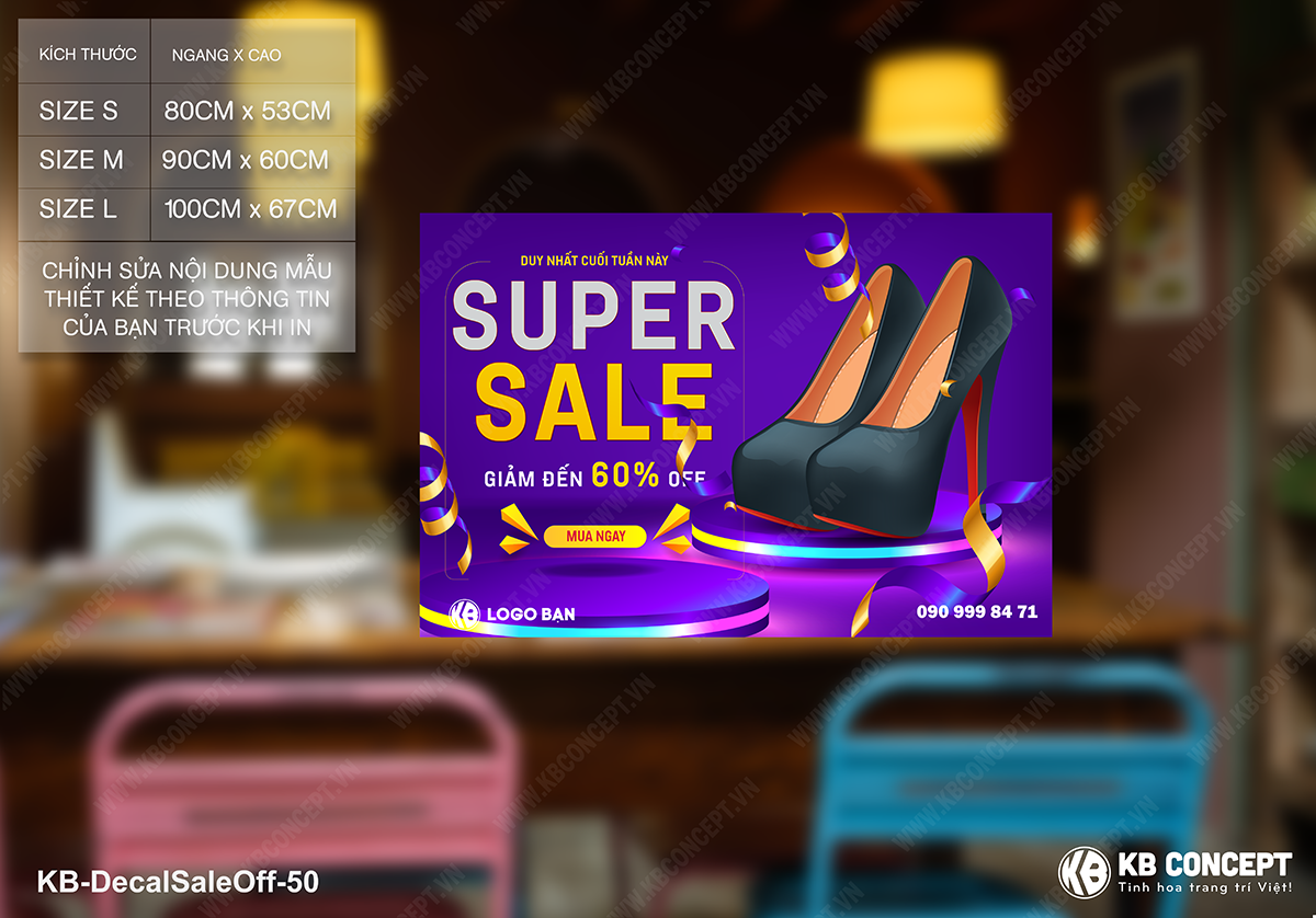 Decal sale off to, mẫu banner vuông super sale cho shop giày