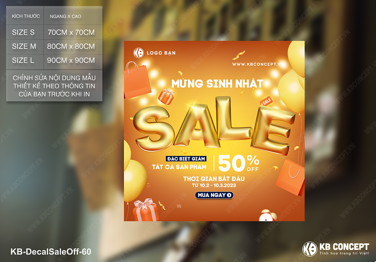 Decal sale off to, mẫu banner SALE mừng sinh nhật