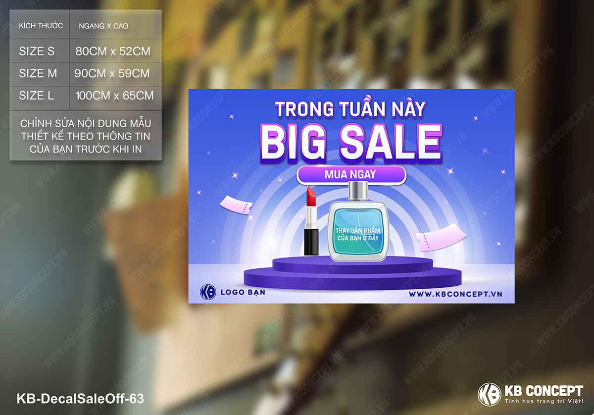 Decal sale off to, mẫu banner BIG SALE trong tuần shop mỹ phẩm