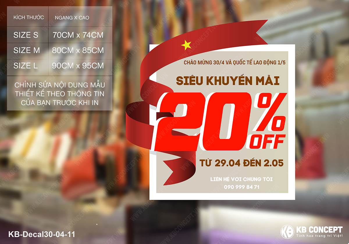 Decal sale off 30/4 Giảm 20% Mẫu 2