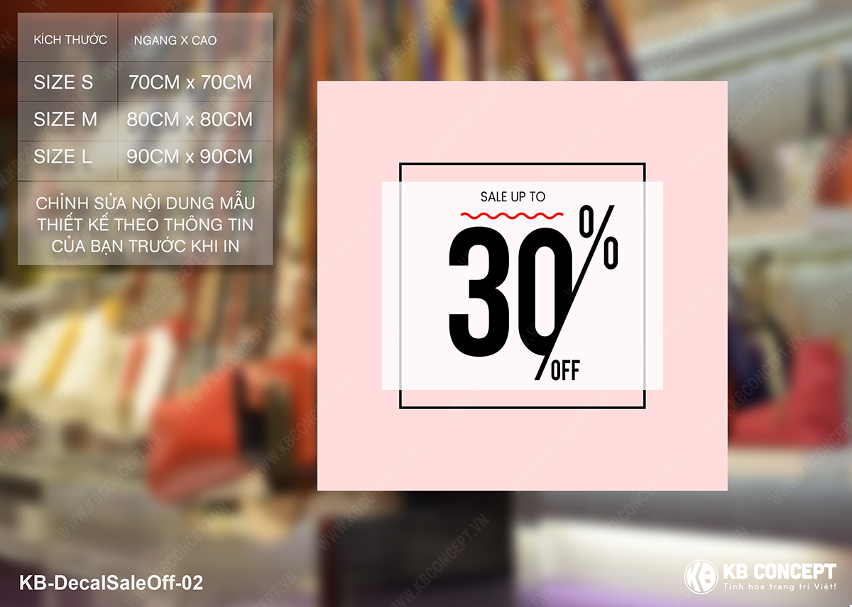 Decal sale off to cắt bế (die-cut), mẫu giảm giả 30%