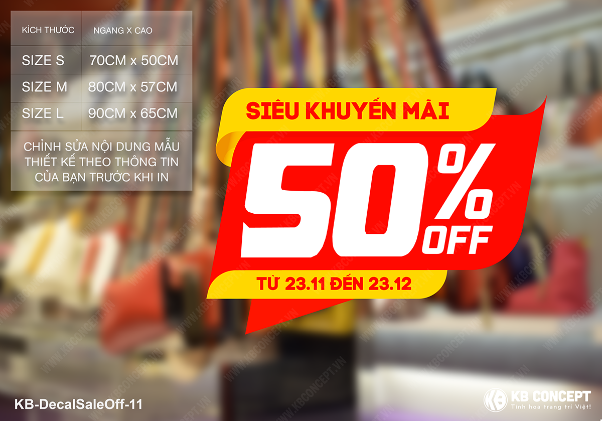 Decal sale off to cắt bế (die-cut), Siêu Khuyến Mãi 50%
