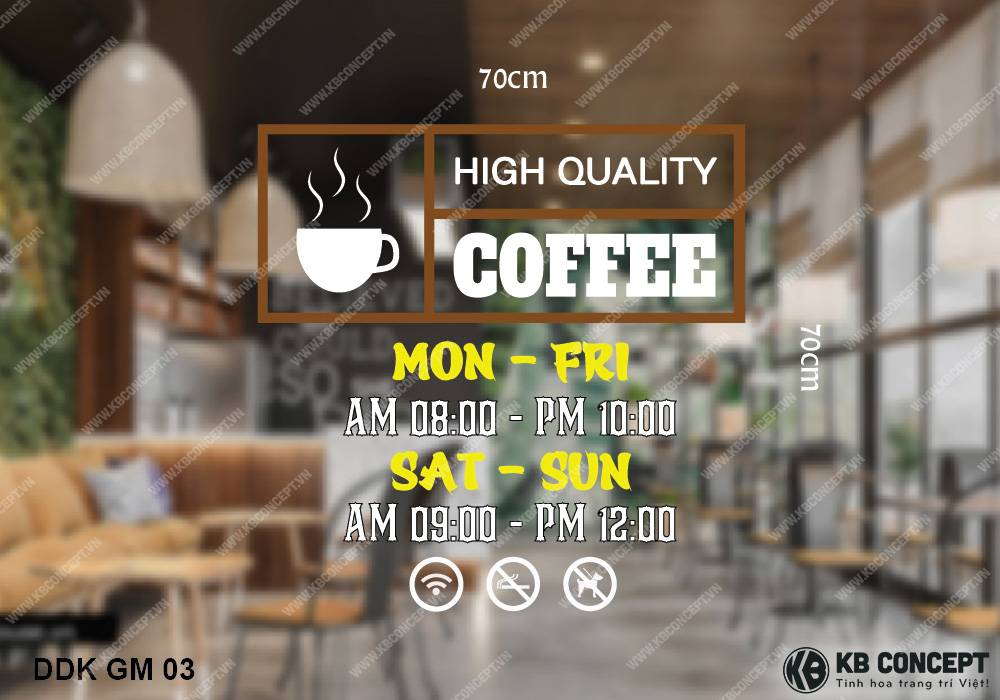Decal giờ mở cửa cho quán coffee