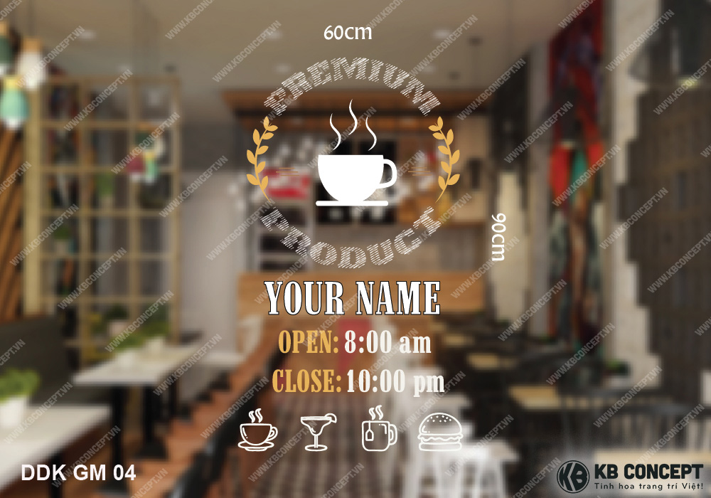 Decal giờ mở cửa cho quán thức uống Basic