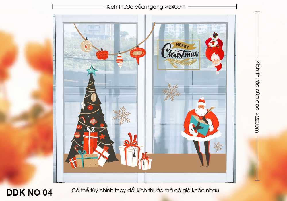 Decal Trang Trí Cửa Lớn Noel Ông Già Noel Đến Nhà - DDK NO 04