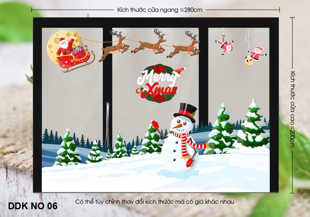 Decal Trang Trí Cửa Lớn Noel Người tuyết - DDK NO 06