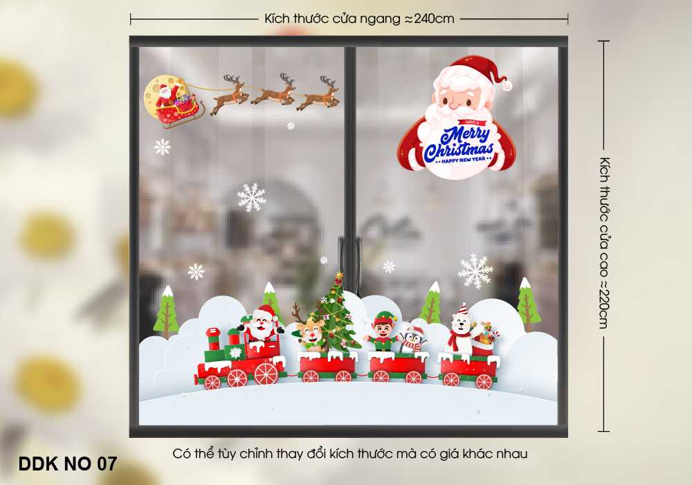 Decal Trang Trí Cửa Lớn Noel Xe tàu hỏa và những người bạn - DDK NO 07