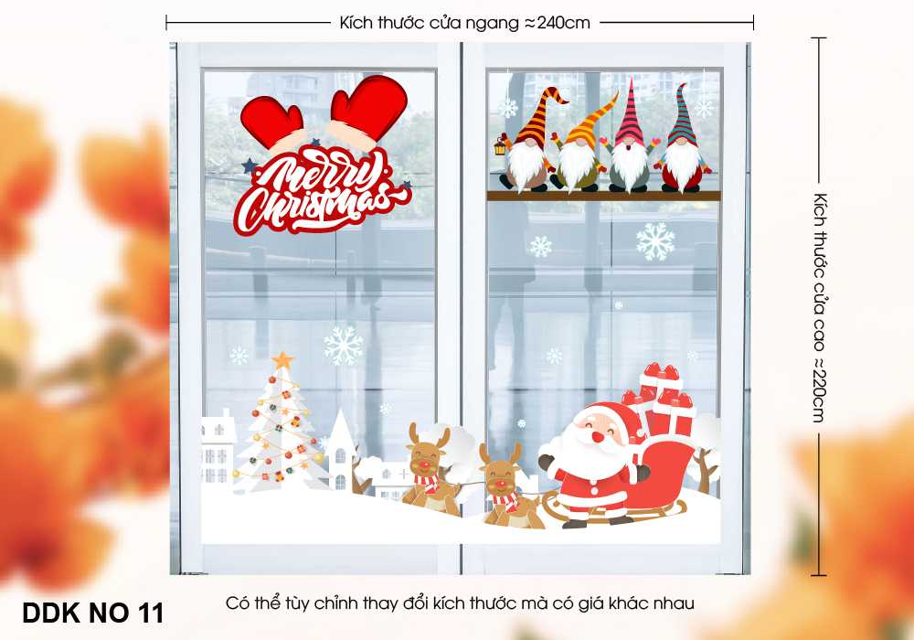 Decal Trang Trí Cửa Lớn Noel Ông già Noel dễ thương - DDK NO 11