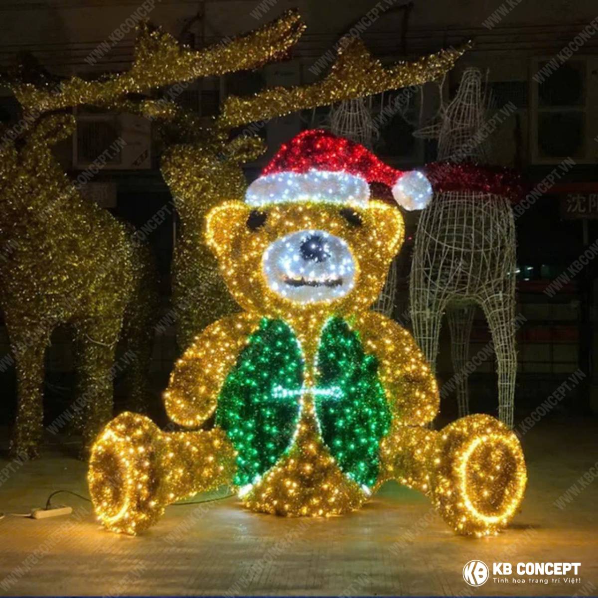 Mô hình đèn led Gấu Teddy đội nón đỏ Noel