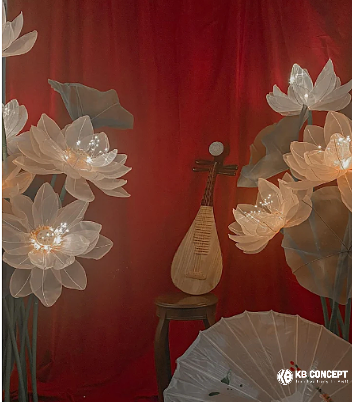 Tiểu cảnh hoa sen làm handmade bằng vải voan