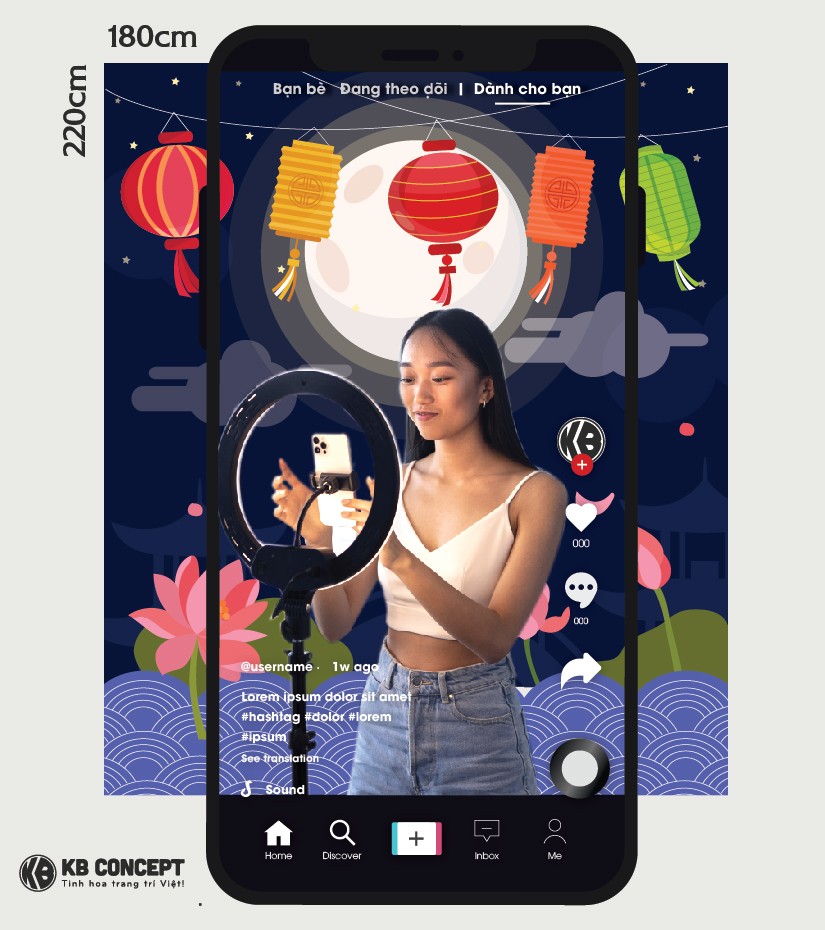 Phông nền livestream lồng đèn và hoa sen Trung thu