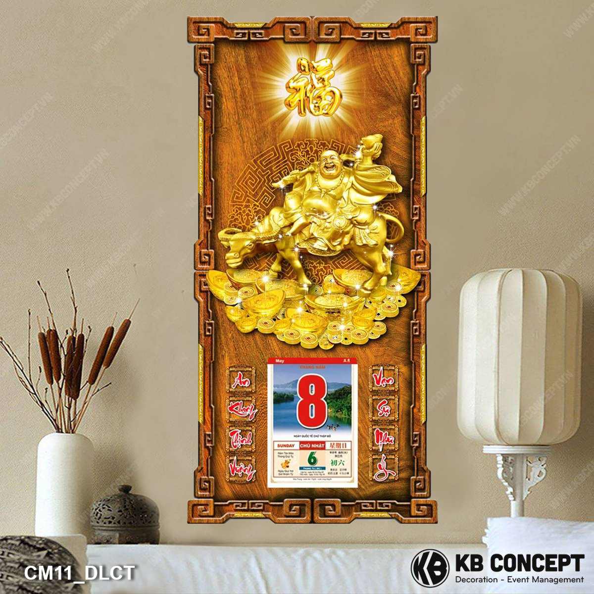 Lịch Gỗ 3D Cao Cấp Phật Di Lặc Cưỡi Trâu - CM11_DLCT