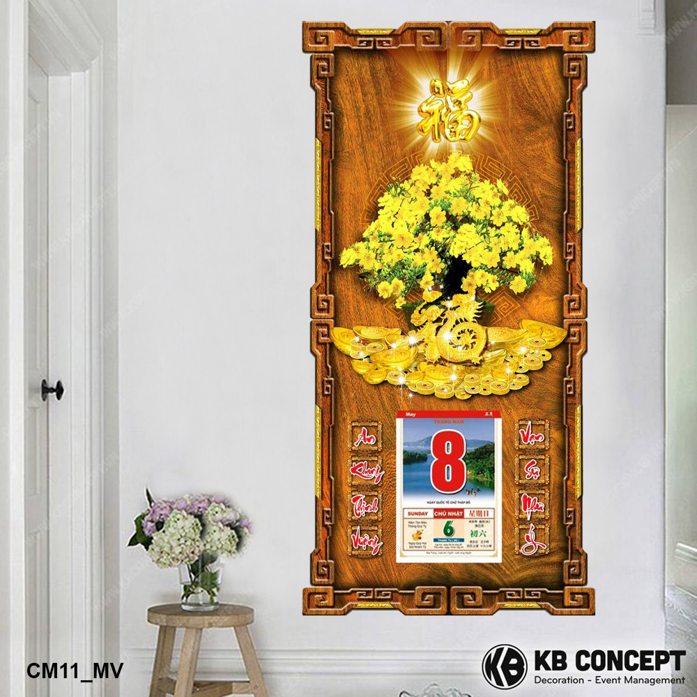 Lịch Gỗ 3D Cao Cấp Mai Vàng - CM11_MV