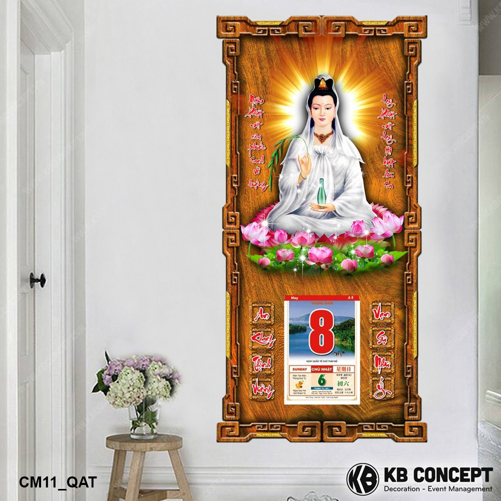 Lịch Gỗ 3D Cao Cấp Phật Quan Âm Trắng - CM11_QAT