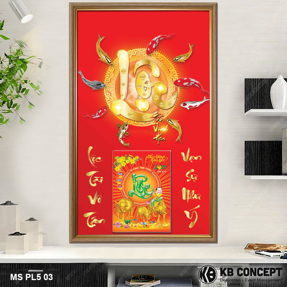 Lịch Gỗ Khung Tranh In 3D Lộc, Cửu Ngư Quần Hội - MS PL5 03