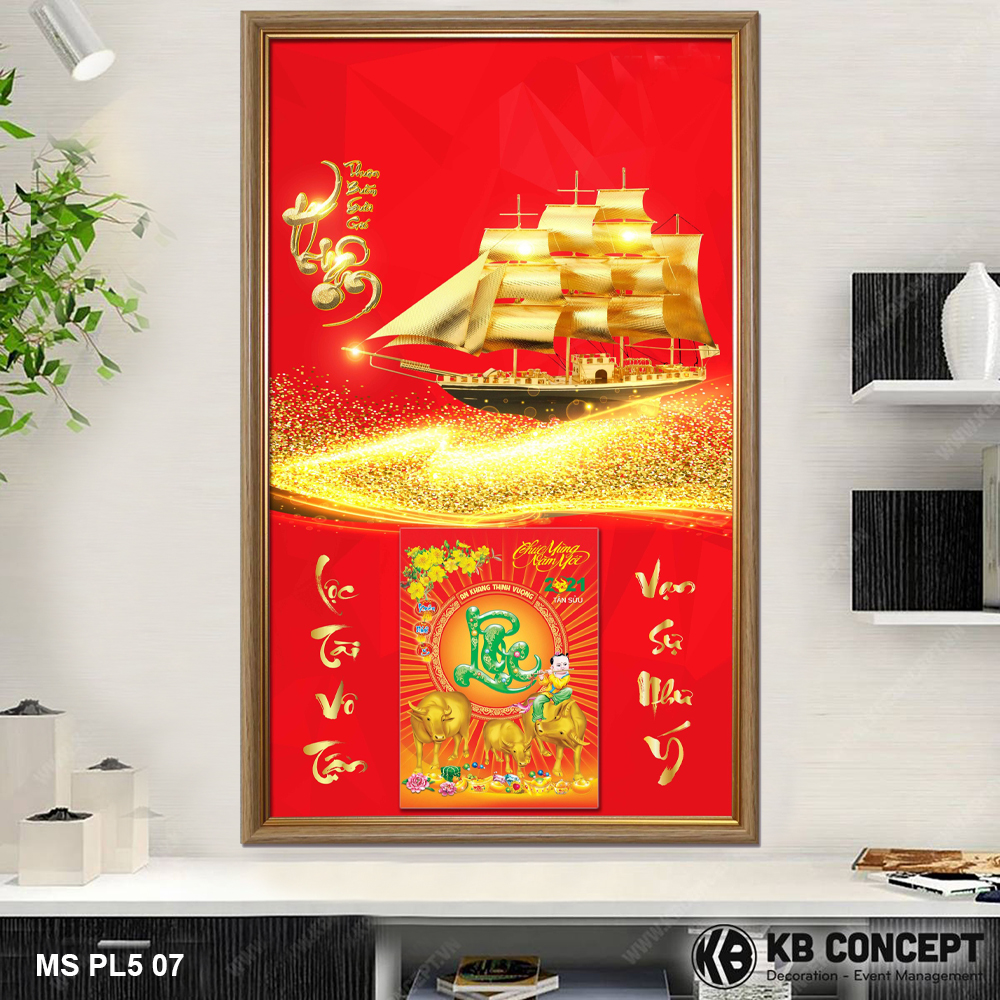 Lịch Gỗ Khung Tranh In 3D Thuận Buồm Xuôi Gió Nền Đỏ - MS PL5 07