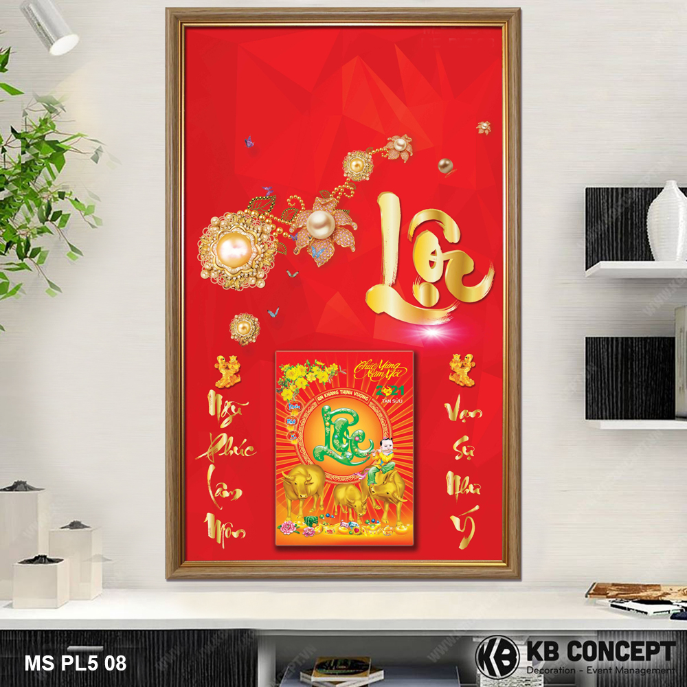 Lịch Gỗ Khung Tranh In 3D Lộc Hoa Vàng - MS PL5 08