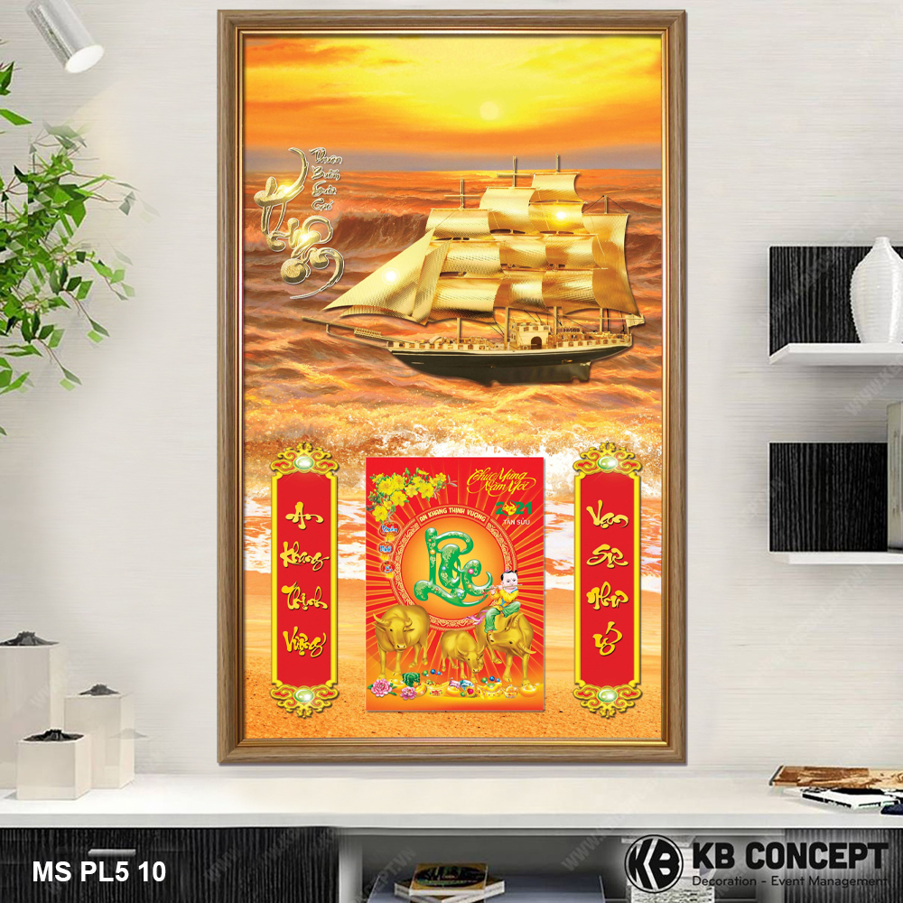 Lịch Gỗ Khung Tranh In 3D Thuận Buồm Xuôi Gió Nền Vàng - MS PL5 10