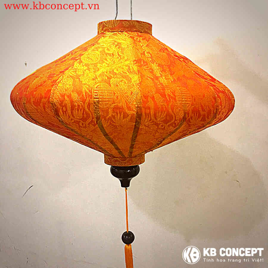 Lồng đèn Hội An hình đĩa màu cam hoa văn