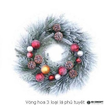 Vòng hoa ba loại lá phủ tuyết có trang trí 60CM