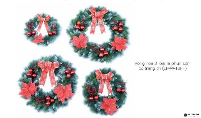Vòng hoa ba loại lá phun sơn có trang trí 60CM