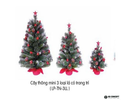 Cây thông mini 3 loại lá có trang trí 60CM