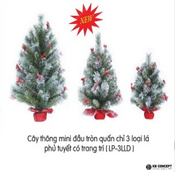 Cây thông Mini đầu tròn 3 loại lá phủ tuyết có trang trí 75CM