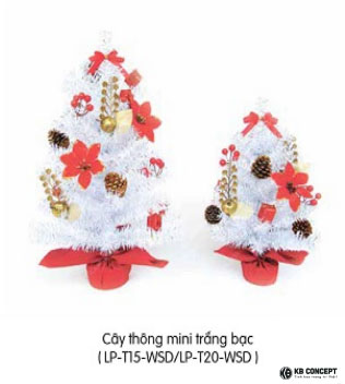 Cây thông Mini màu trắng bạc có trang trí 50CM