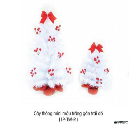 Cây thông Mini màu trắng gắn trái đỏ 60CM