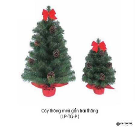 Cây thông mini màu xanh gắn trái thông 38CM