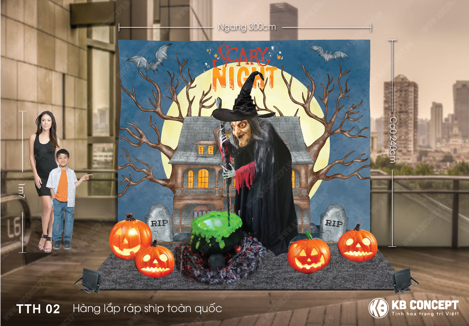 Tiểu cảnh Halloween Phù Thủy cùng bí ngô ma quái