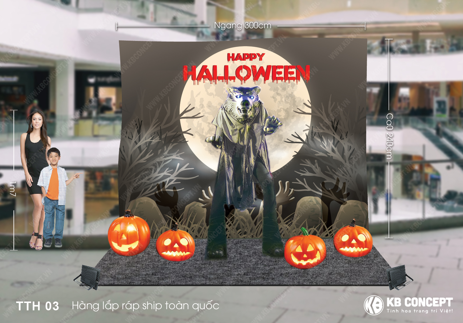 Tiểu cảnh Halloween Người Sói và bí ngô ma quái