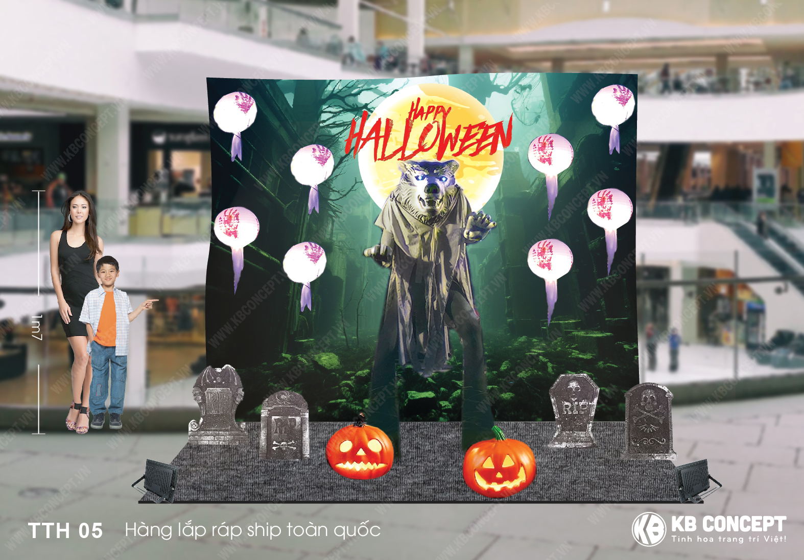 Tiểu cảnh Halloween Người Sói trong rừng rậm