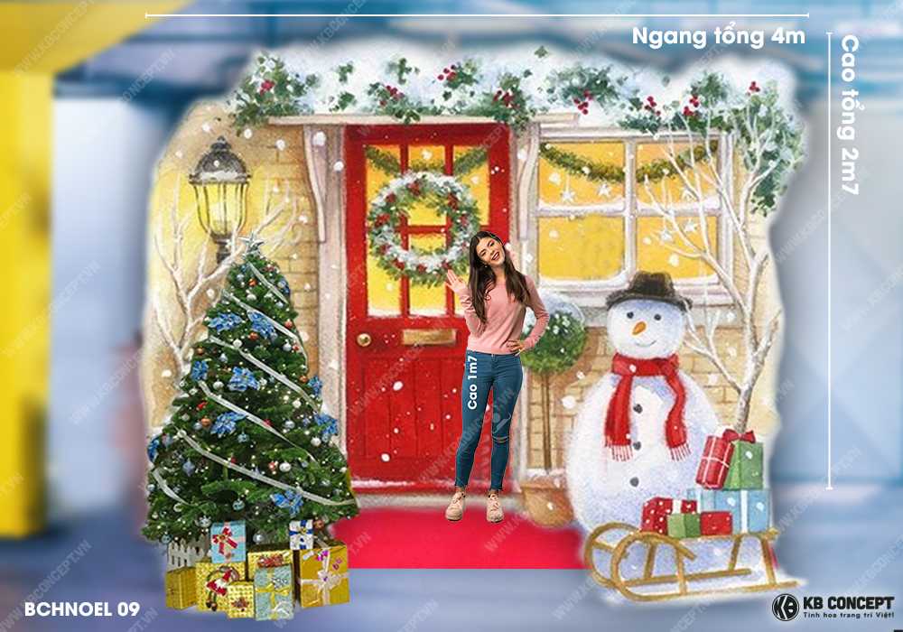 Tiểu Cảnh Trang Trí Noel Ngôi Nhà, Cây Thông và Người Tuyết - BCHNOEL 09