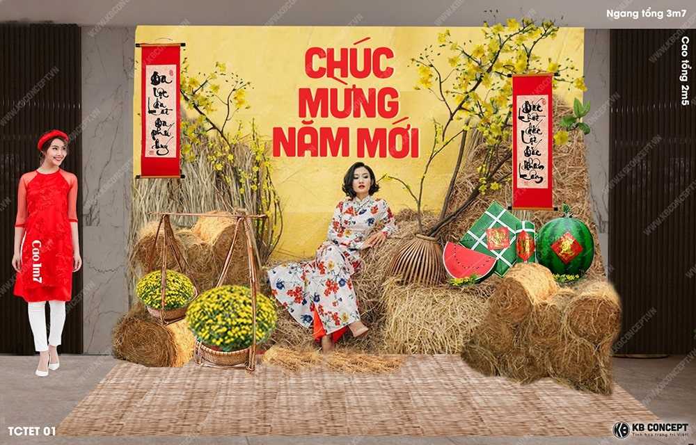 Tiểu cảnh Tết nền vàng Chúc Mừng Năm Mới - TCTET 01