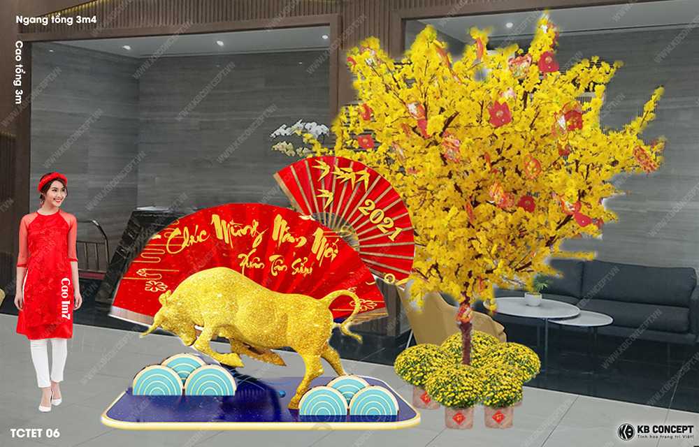 Tiểu cảnh Tết Trâu vàng, cây Mai - TCTET 06